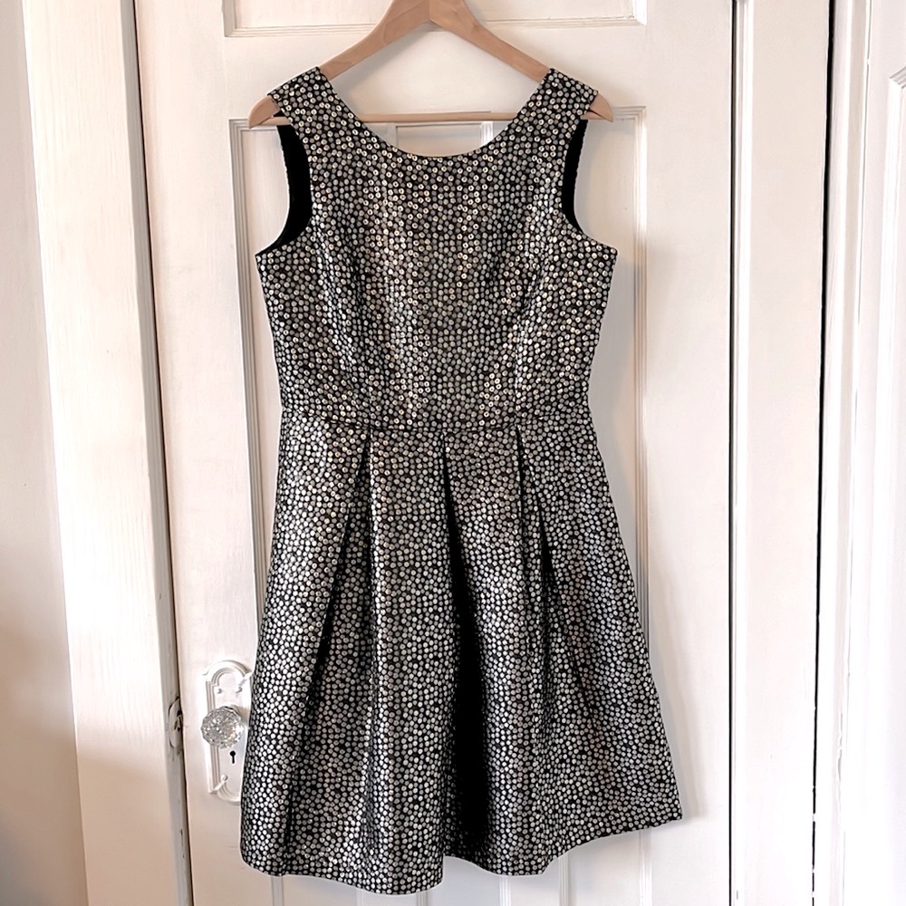 Anthropologie James Coviello black + metallic cocktail holiday dress Sz M